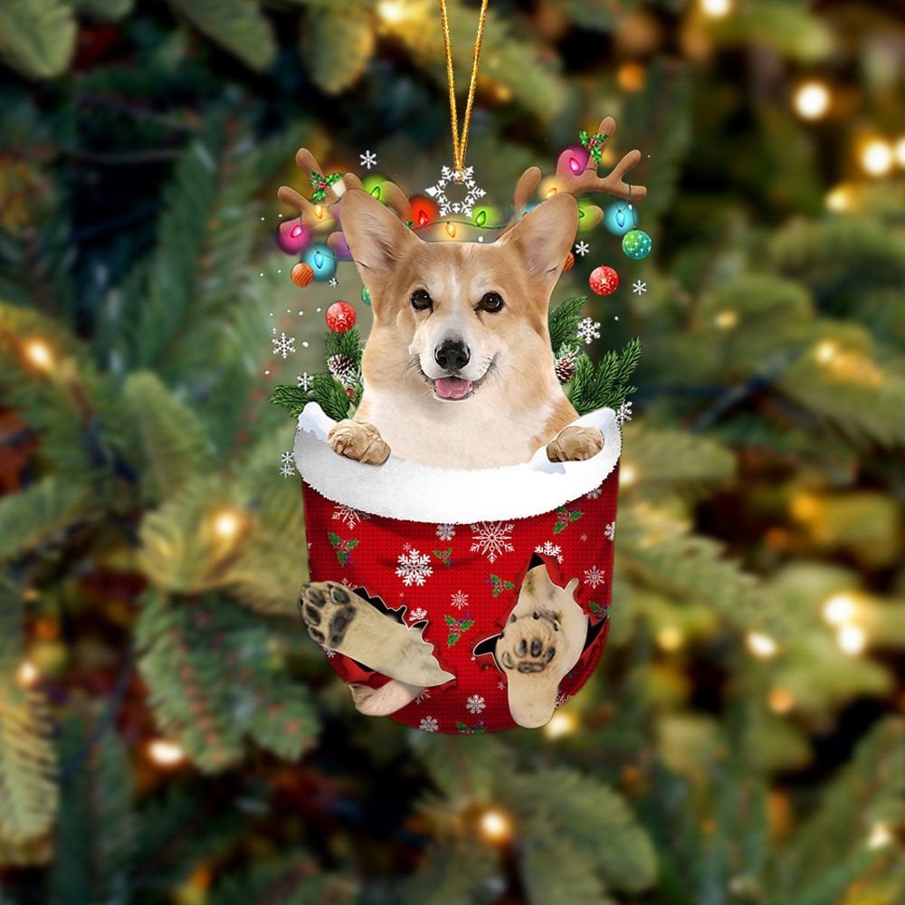 Corgi 2 In Snow Pocket Ornament