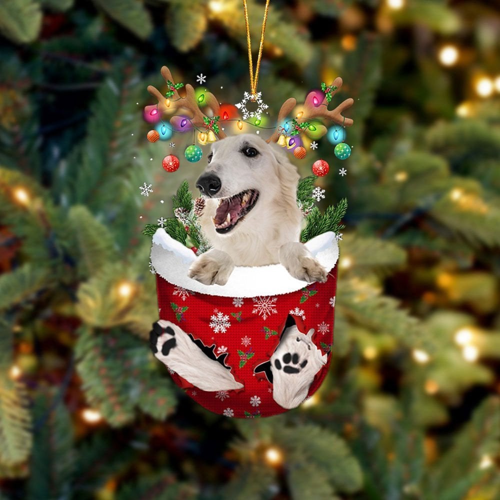 WHITE Borzoi In Snow Pocket Ornament