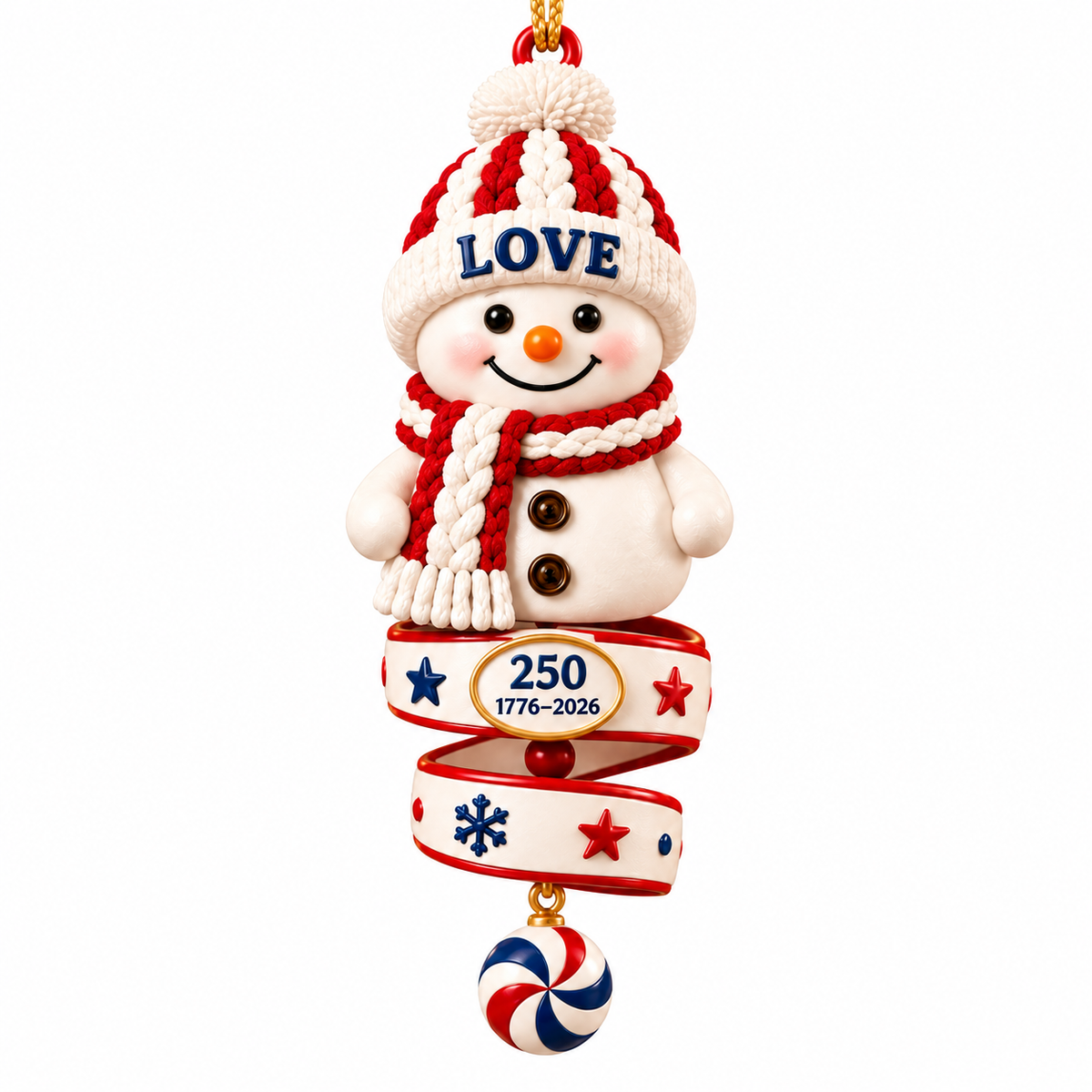 2026 Patriotic Snowman Christmas Ornaments – 250th Anniversary Keepsake Collection, 1776–2026