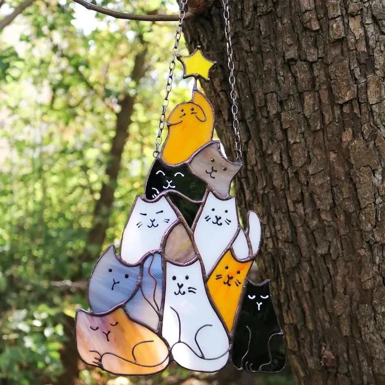 🎄Last Day 60% OFF😻Cat Christmas Tree Suncatcher Ornament