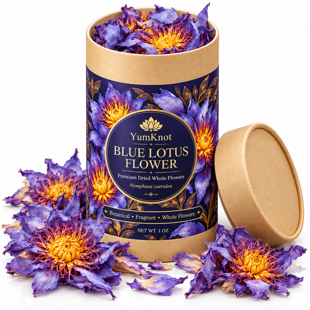 YumKnot Blue Lotus Flower Tea, Whole Dried Flowers