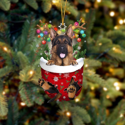 LONG HAIRED German Shepherd In Snow Pocket Ornament