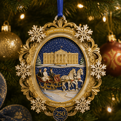 White House Snowy Christmas Night Ornament – USA 250th Anniversary Commemorative Keepsake