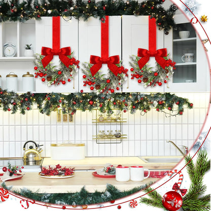 🔥Last Day 49% OFF✨6-Pack Christmas Mini Window Wreaths with Ribbon Bows & Red Berries