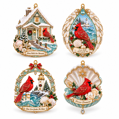Forever Treasured –  Coastal Cardinal Christmas Memorial Ornament Set