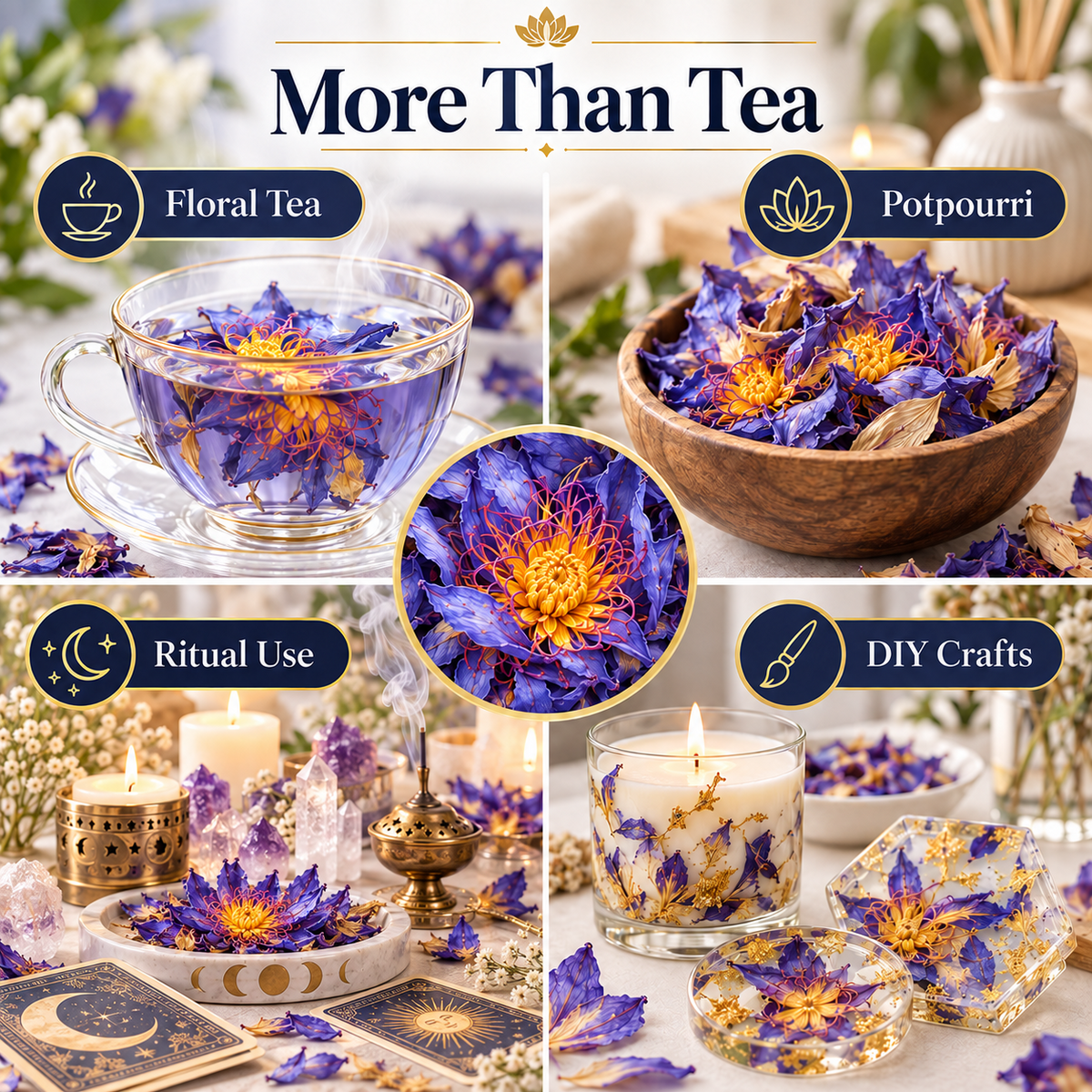 YumKnot Blue Lotus Flower Tea, Whole Dried Flowers