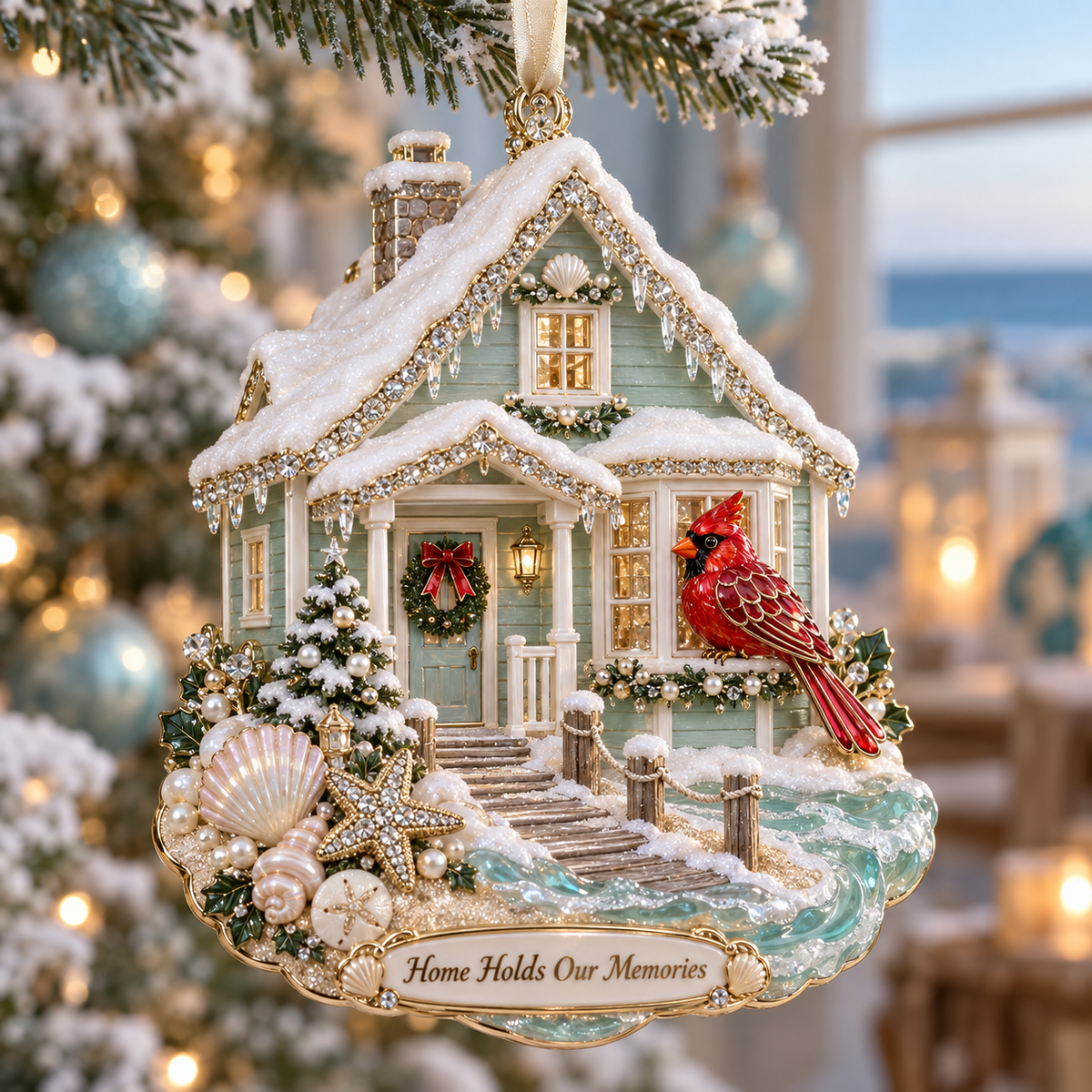 Forever Treasured –  Coastal Cardinal Christmas Memorial Ornament Set