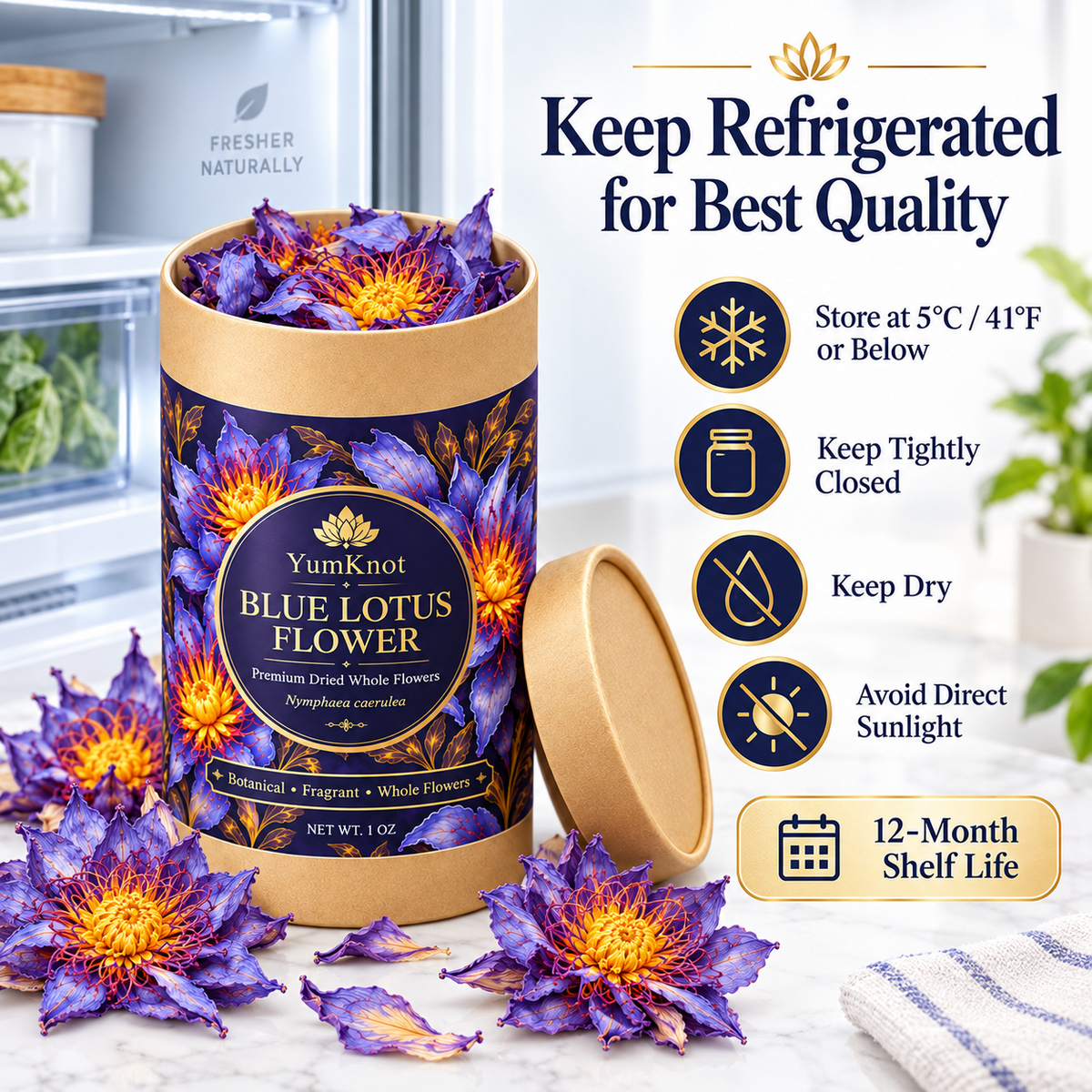 YumKnot Blue Lotus Flower Tea, Whole Dried Flowers
