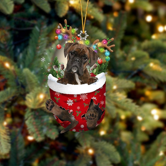 BRINDLE Boxer In Snow Pocket Ornament