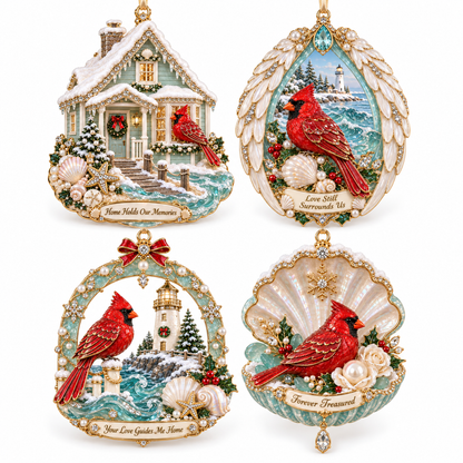 Forever Treasured –  Coastal Cardinal Christmas Memorial Ornament Set