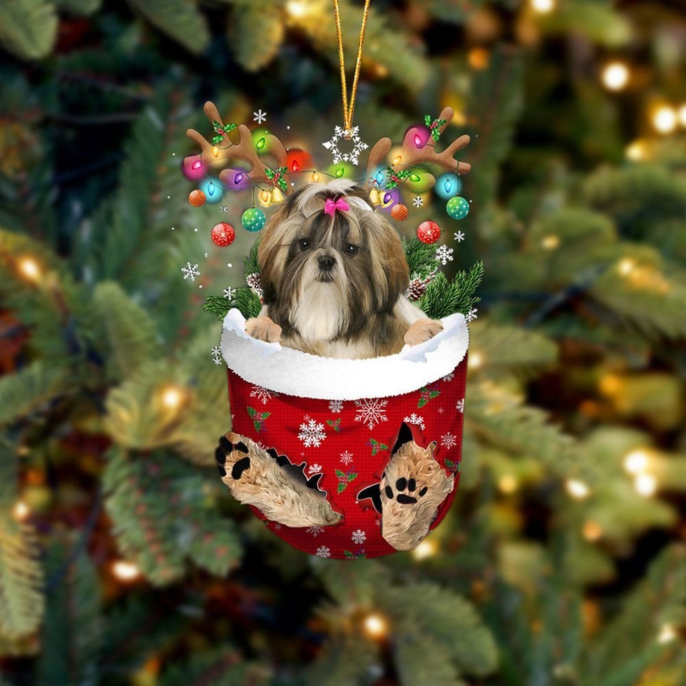 Shih Tzu 1 In Snow Pocket Ornament