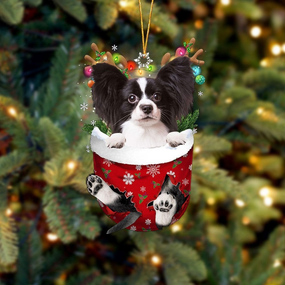 Papillon 3 In Snow Pocket Ornament
