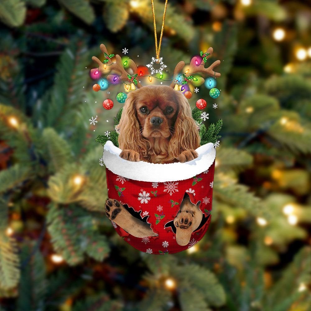 Cavalier King Charles Spaniel 4 In Snow Pocket Ornament