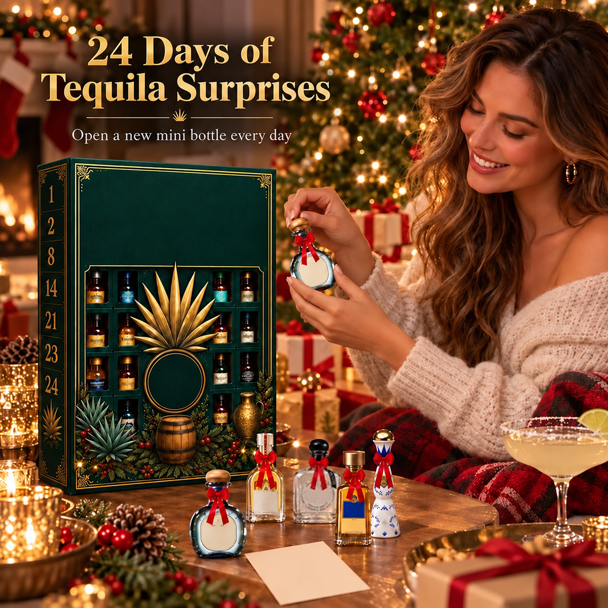 🎁✨ 24-Day Mini Tequila Bottle Advent Calendar – Holiday Countdown, Bar Decor & Collector Gift
