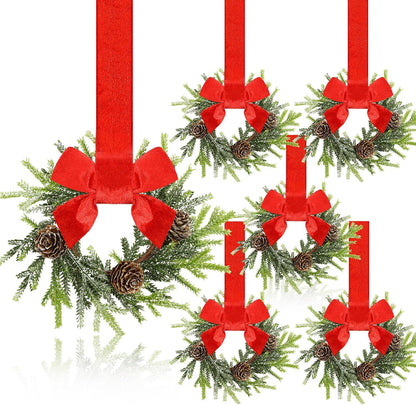 🔥Last Day 49% OFF✨6-Pack Christmas Mini Window Wreaths with Ribbon Bows & Red Berries