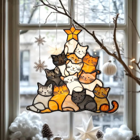 🎄Last Day 60% OFF😻Cat Christmas Tree Suncatcher Ornament