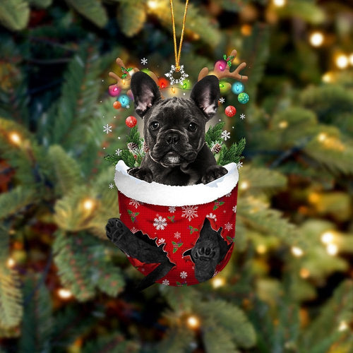 BLACK French Bulldog In Snow Pocket Ornament
