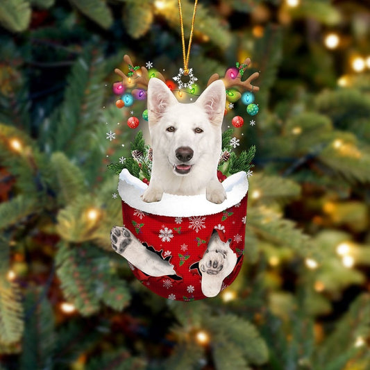 WHITE German Shepherd In Snow Pocket Ornament
