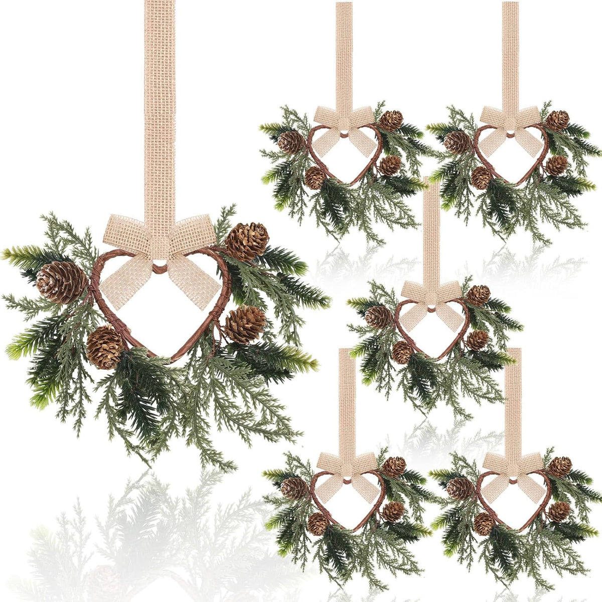 🔥Last Day 49% OFF✨6-Pack Christmas Mini Window Wreaths with Ribbon Bows & Red Berries