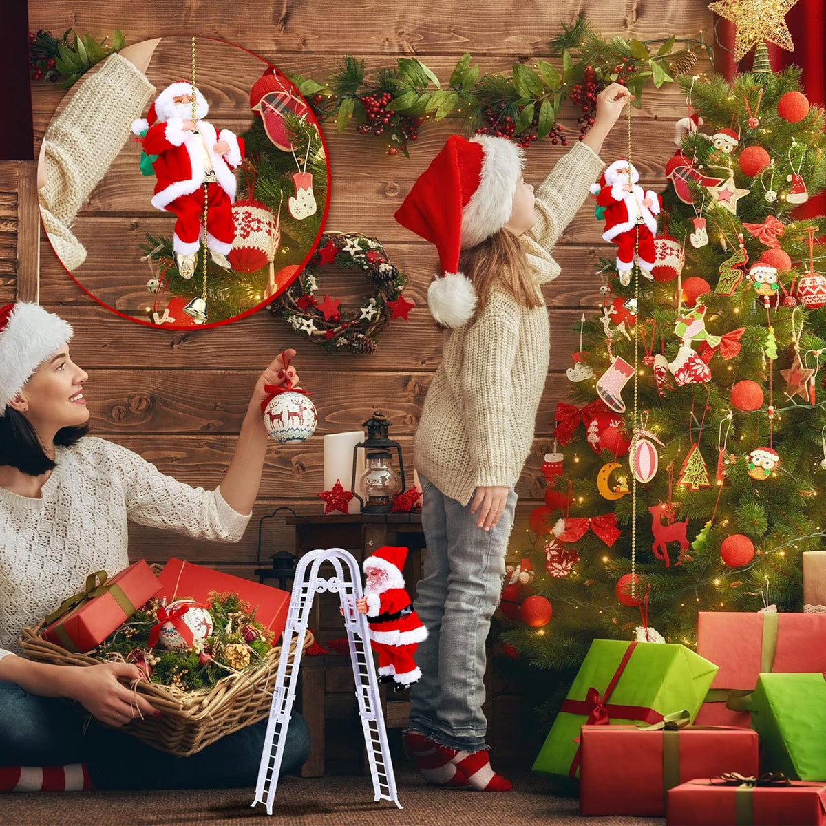 (🔥2023 BEST GIFT TO FAMILY🔥)Electric Chimney Climbing Santa Claus Musical Toys