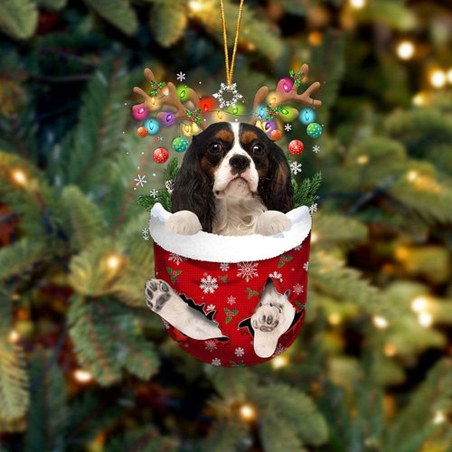 Cavalier King Charles Spaniel 3 In Snow Pocket Ornament