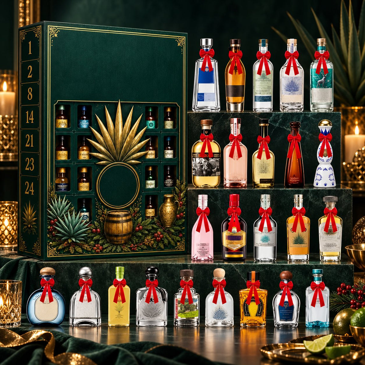 🎁✨ 24-Day Mini Tequila Bottle Advent Calendar – Holiday Countdown, Bar Decor & Collector Gift